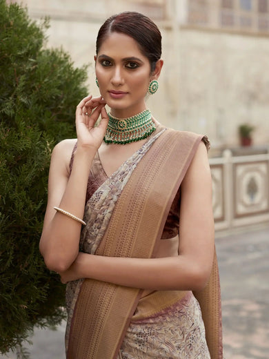 Captivating Mauve Digital Printed Tissue Silk Casual Wear Saree